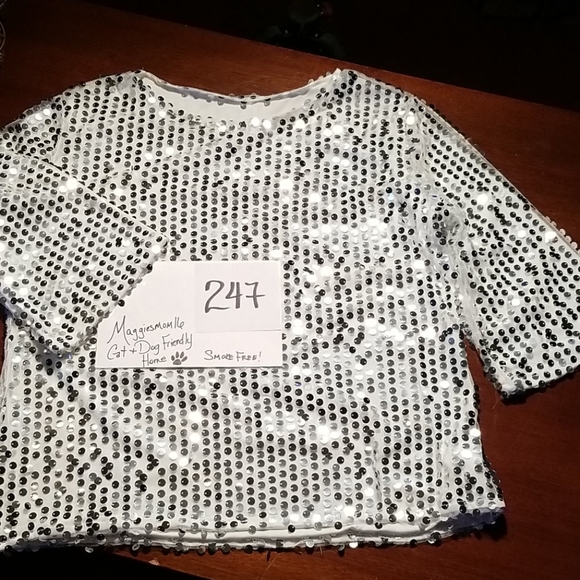 Silver Sequin Top 3/4 sleeves - Picture 2 of 4